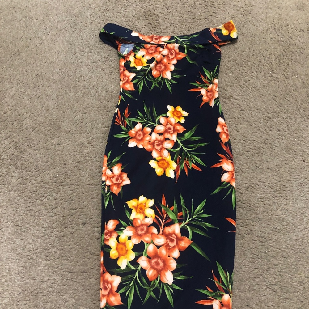 DNA couture Navy One-Shoulder Floral Bodycon Dress with Orange BloomsSize M - Picture 4 of 11